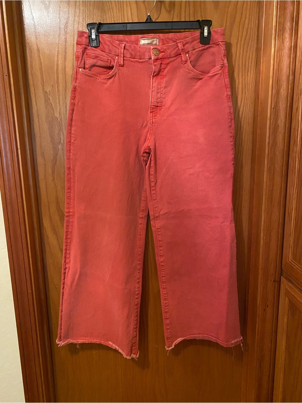 Kut from the Kloth Jeans Coral Red Wide-Leg Raw Hem 27” Inseam, Size 12